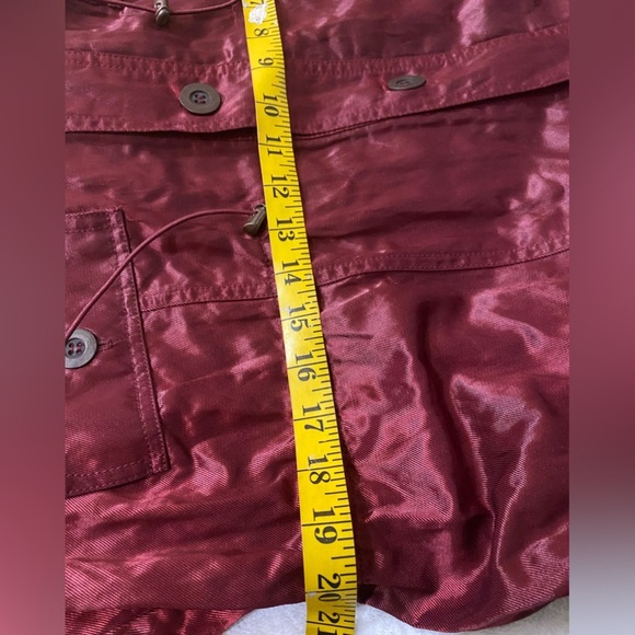Metallic Red Utility Cargo Raincoat Button Front Drawstring Ruby Rd Size 18 - Picture 11 of 15